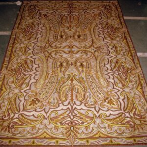 Crewel Rug Kesar Brown Chain Stitched Wool Rug