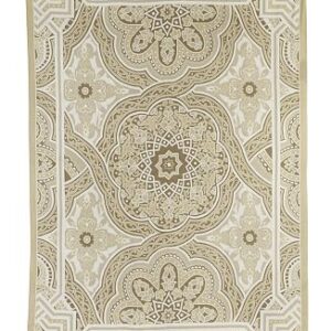 Crewel Rug Modern Medallion White on Grey Chain Stitched Wool Rug