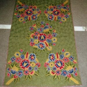 Crewel Rug Phooldar Greens Chain Stitched Wool Rug