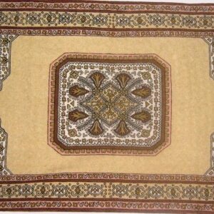 Crewel Rug Rombus Beige Chain Stitched Wool Rug