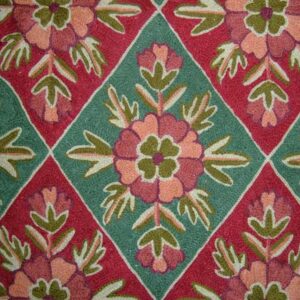 Crewel Rug Rouheen Garden Green Chain Stitched Wool Rug