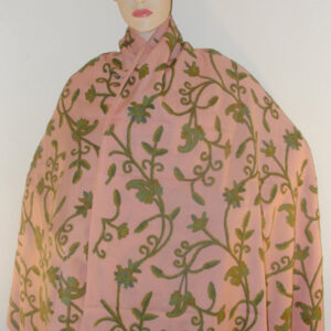 Crewel Shawl Almond Green on Haute Pink Wool