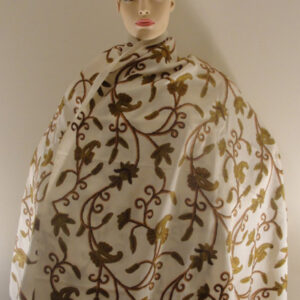 Crewel Shawl Almond Greens on Dove White Wool