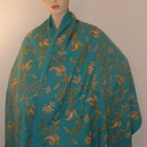 Crewel Shawl Almond Calypso Blue Wool