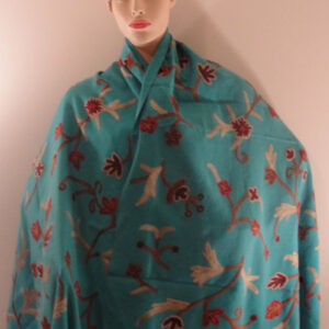 Crewel Shawl Flowers on Twigs Calypso Blue Wool