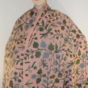 Crewel Shawl Kasan Green on Haute Pink Wool