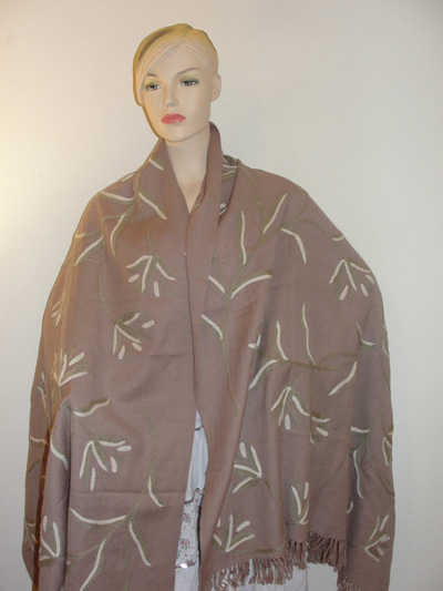 Crewel Shawl Tarang Neutrals on Doe Skin wool