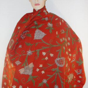 Crewel Shawl Tree of Life Mauve on Gypsy Red Wool