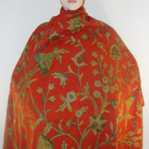 Crewel Shawl Tree of Life Greens on Gypsy Red Wool