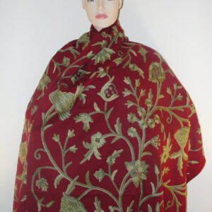 Crewel Shawl Tree of Life Fine Wine Wool