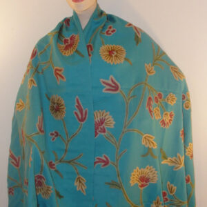 Crewel Shawl Winter Time Calypso Blue Wool