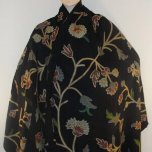 Crewel Shawl Winter Time Bohemian Black Wool
