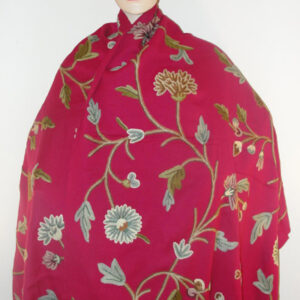 Crewel Shawl Winter Time Nature Colors on Fine Wine Wool