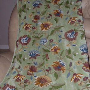 Crewel Throw Khusum White on Sea Green Cotton Velvet