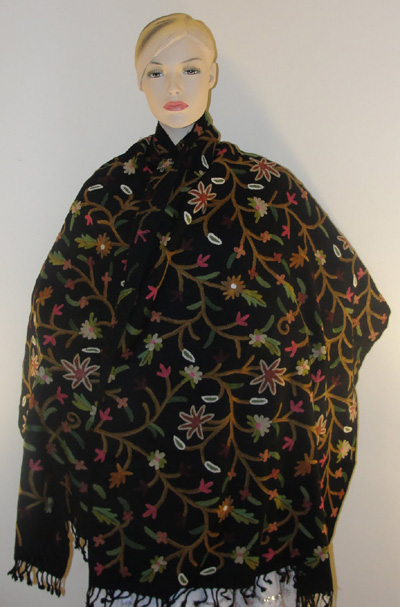 Crewel Wrap Flowers and Buds on Bohemian Black Wool