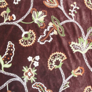 Crewel fabric Mandevilla Chocolate Brown Cotton Velvet