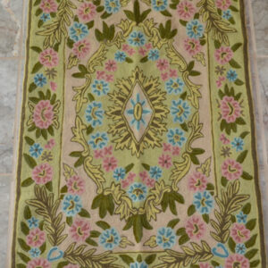 Crewel Rug  Pastel Garden Multi Chain Stitched Wool Rug