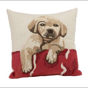 Crewel Pillow Dog Cotton Duck (12″x12″)