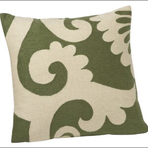 Crewel Pillow Graphic White on Sea Green Cotton Duck