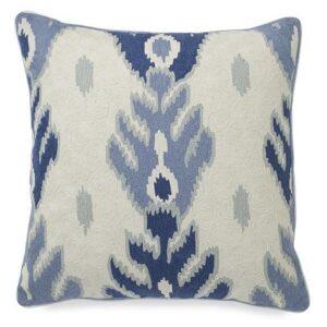 Crewel Pillow Ikat Blue Cotton Duck