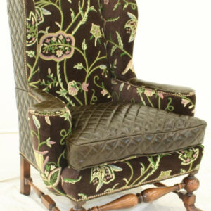 Crewel Lotus Black Nocturn Velvet Upholstered  Wing Chair
