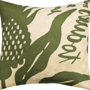 Crewel Pillow Natura Dark Olive Green Cotton Duck