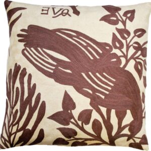 Crewel Pillow Natura White on Nutmeg Cotton Duck 26×26