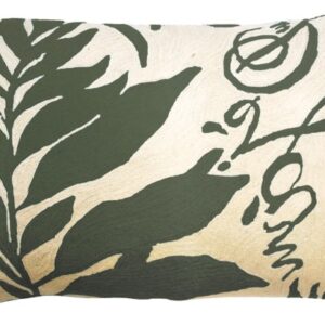 Crewel Pillow Natura White on Dark Green Crewel Pillow -13×20