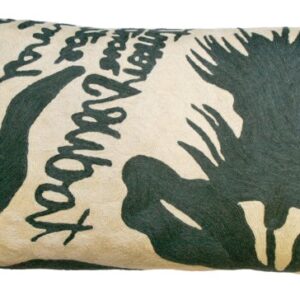 Crewel Pillow Natura White on Dark Green Cotton Duck -15×27
