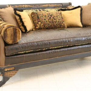 Crewel Bloom Black Cotton Velvet Upholstered Leather Settee