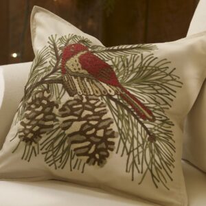 Crewel Pillow Pinecone Bird Cotton Duck