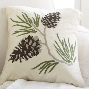 Crewel Pillow Pinecone Cotton Duck