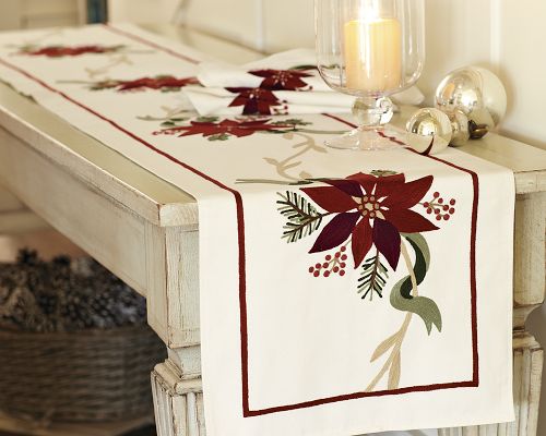 Crewel Poinsettia Runner