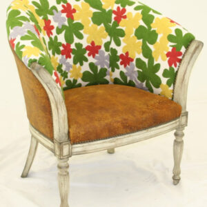 Crewel Poppy Flowers Off White Cotton Upholstered Modern Wing Chair