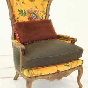 Crewel Shalimar Dyed Yellow Cotton Viscose Velvet Upholstered Modern Wing Chair