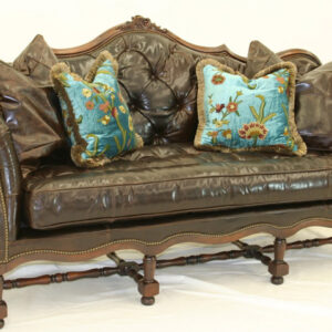 Crewel Shalimar Ocean Blue Cotton Viscose Velvet Upholstered Tufted Sofa