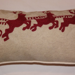 Crewel Pillow Lumbar Sleigh Bell Cotton Duck