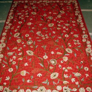 Crewel Rug Grapes Dreams Exotic Red Stitched Wool Rug