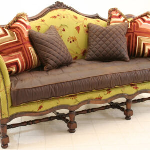 Crewel Winter Time Khaki Cotton Velvet Upholstered Settee