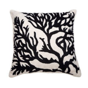 Crewel Pillow Chainstitch Branch Coral Cotton Duck