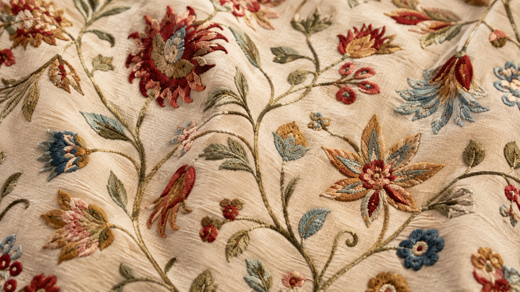 Hand-stitched crewel embroidery from Kashmir