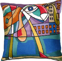 Crewel Chain Stitch Pillow Perro Tonto Multi Cotton Duck