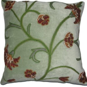 Crewel Pillow Bouvardia Light Pistachio Cotton Velvet
