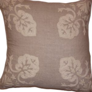 Crewel Pillow Konark Squared White on Natural Brown Linen