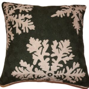 Crewel Pillow Snowflake White on Sea Green Cotton Duck