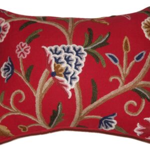 Crewel Pillow Tree of Life Exotic Red Cotton Duck