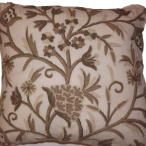 Crewel Pillow Tree of Life Neutrals on Natural White Wool