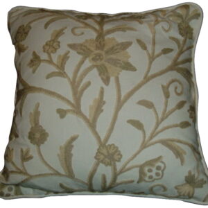 Crewel Pillow Tree of Life Neutrals on OffWhite Cotton