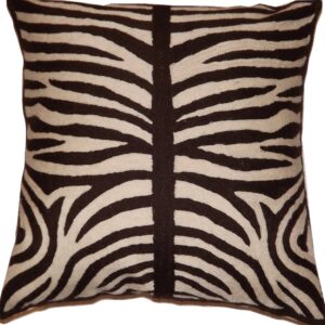 Crewel Pillow Zebra Dark Chocolate on Off White Cotton Duck