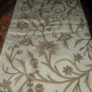 Crewel Throw Tree of Life Neutrals on Off White 100% Wool with Suede Back
